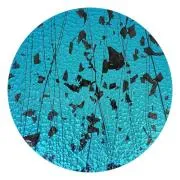 CBS Dichroic Coating Pink/ Teal on Bullseye Black Fractures with Black Streamers on Clear Glass COE90