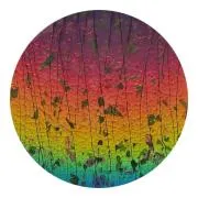 CBS Dichroic Coating Rainbow 1on Bullseye Spring Green, Deep Pink Fracture-Streamers on Clear COE90