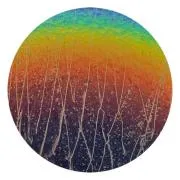 CBS Dichroic Coating Rainbow 1 on Bullseye Vanilla and White Frit with Vanilla and White Streamers Glass COE90
