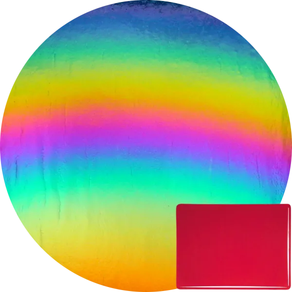 CBS Dichroic Coating Rainbow 2 on Bullseye Red Transparent, Thin-rolled, 2mm COE90