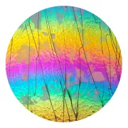 CBS Dichroic Coating Rainbow 2 on Bullseye White Fracture Streamers on Clear COE90
