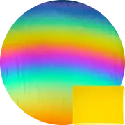 CBS Dichroic Coating Rainbow 2 on Bullseye Yellow Transparent, Thin-rolled, 2mm COE90