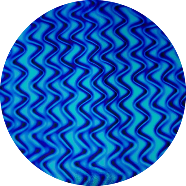 CBS Dichroic Coating Red/ Silver Blue Twizzle Pattern on Thin Black Glass COE90