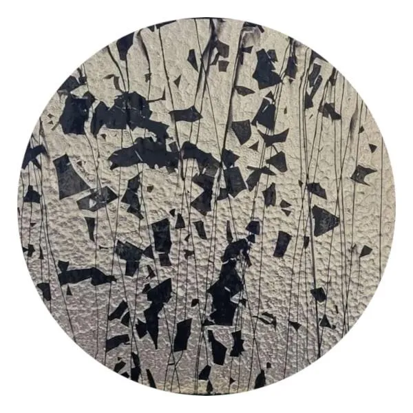 CBS Dichroic Coating Red/ Silver on Bullseye Black Fractures with Black Streamers on Thin Clear Glass COE90