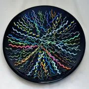 CBS Dichroic Coated Wavy Firestrips, Rainbow 1 on Black Glass, 6mm width COE90