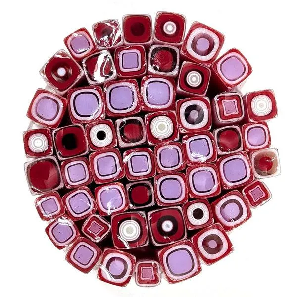Deep Red and Neo-Lavender Square Murrini/ Millefiore Sticks COE90