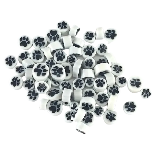 French Vanilla and Black Paw Print Murrini/ Millefiore COE90