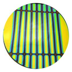 CBS Dichroic Coating Cyan/ Copper 1.5 Stripes Pattern on Thin Black Glass COE90