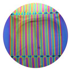 CBS Dichroic Coating Green/ Magenta Blue 1.5 Stripes Pattern on Thin Clear Glass COE90
