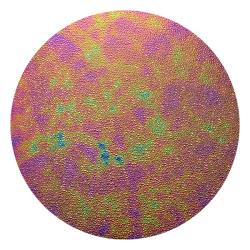 CBS Dichroic Coating Green/ Magenta Blue Aurora Borealis Pattern on Wissmach Thin Black Dew Drop Textured Glass COE90