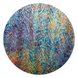 CBS Dichroic Coating Mixture Corkscrews Pattern on Clear Herringbone Ripple Glass COE90