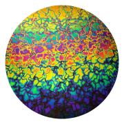 CBS Dichroic Coating Rainbow 2 Fusion Pattern on Wissmach Thin Black Florentine Textured Glass COE90