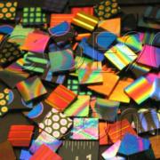 1 x 1 CBS Dichroic Patterned Squares on 2mm Thin Glass. Mixed Lot of 20 Squares Per Pack. COE96