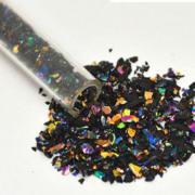 CBS Rainbow Dichroic Frit Flakes 1oz On Black Glass - COE96