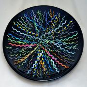 CBS Dichroic Coated Wavy Firestrips, Rainbow 1 on Black Glass, 3mm width COE90