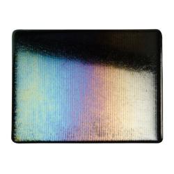 Bullseye Glass Black Opalescent, Reed Texture, Rainbow Iridescent, 3mm COE90