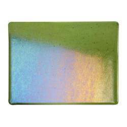 Bullseye Glass Olive Green Transparent, Rainbow Iridescent, Thin-rolled, 2mm COE90