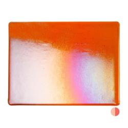 Bullseye Glass Orange Transparent, Rainbow Iridescent Thin-rolled, 2mm COE90