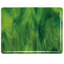 Bullseye Glass Yellow Opalescent, Deep Forest Green Streaky, Double-rolled, 3mm COE90