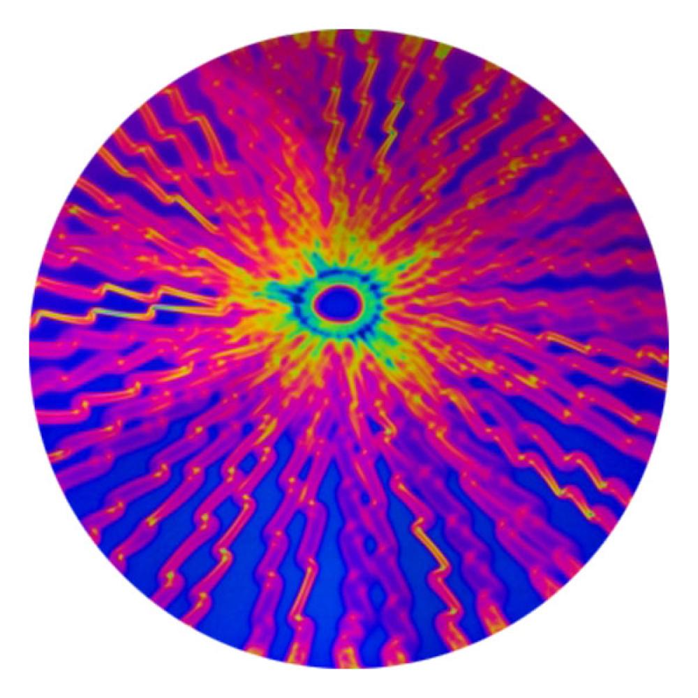 CBS Dichroic Coating Green/ Magenta Blue Voltage Pattern on Thin Black Glass COE90