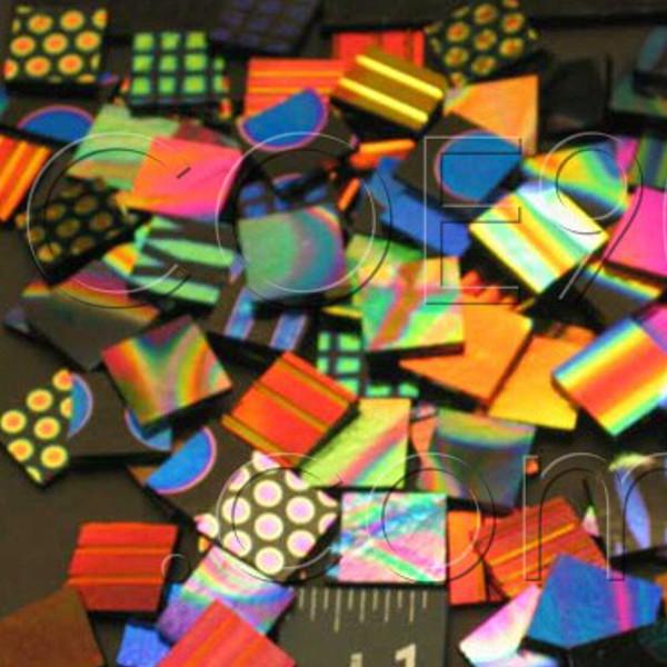 1/2 x 1/2 CBS Dichroic Patterned Squares on 2mm Thin Glass. Mixed Lot of 20 Squares Per Pack. COE96