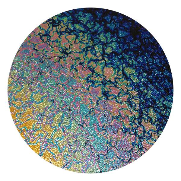 CBS Dichroic Coating Rainbow 2 Fusion on Wissmach Thin Black Moss Textured Glass COE96