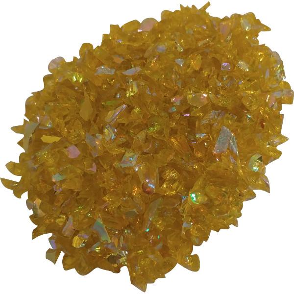 CBS Rainbow 2 Dichroic Frit 1oz on Yellow Transparent Glass COE96