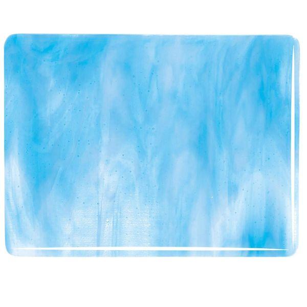 Bullseye Glass Clear, Turquoise Blue, White Streaky, Double-rolled, 3mm COE90