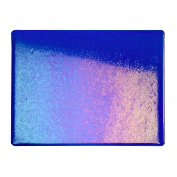 Bullseye Glass Deep Royal Blue Transparent, Rainbow Iridescent, Thin-rolled, 2mm COE90