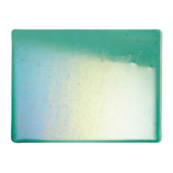 Bullseye Glass Emerald Green Transparent, Rainbow Iridescent, Thin-rolled, 2mm COE90