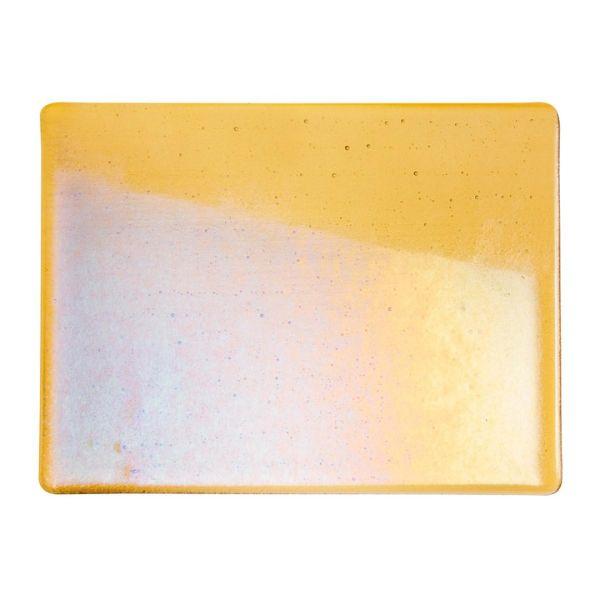 Bullseye Glass Medium Amber Transparent, Rainbow Iridescent, Double-rolled, 3mm COE90