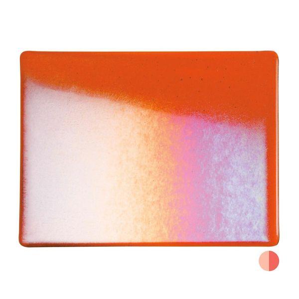 Bullseye Glass Orange Transparent, Rainbow Iridescent Double-rolled, 3mm COE90