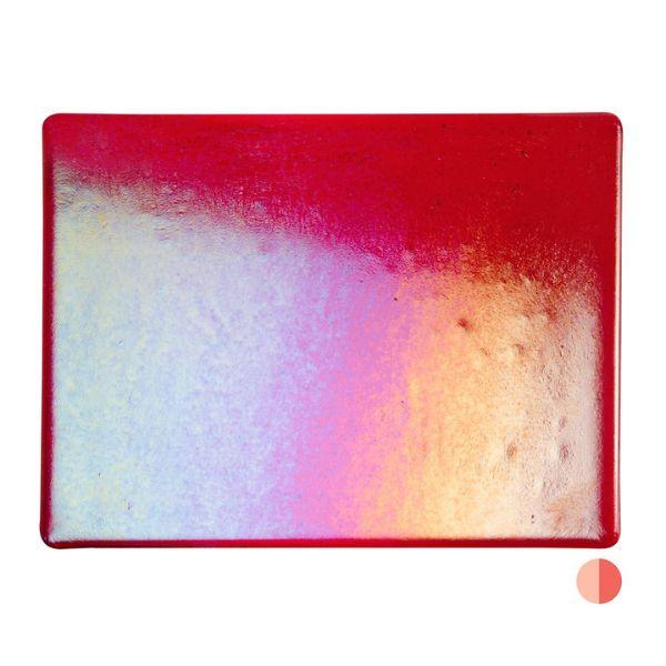 Bullseye Glass Red Transparent, Rainbow Iridescent, Thin-rolled, 2mm COE90