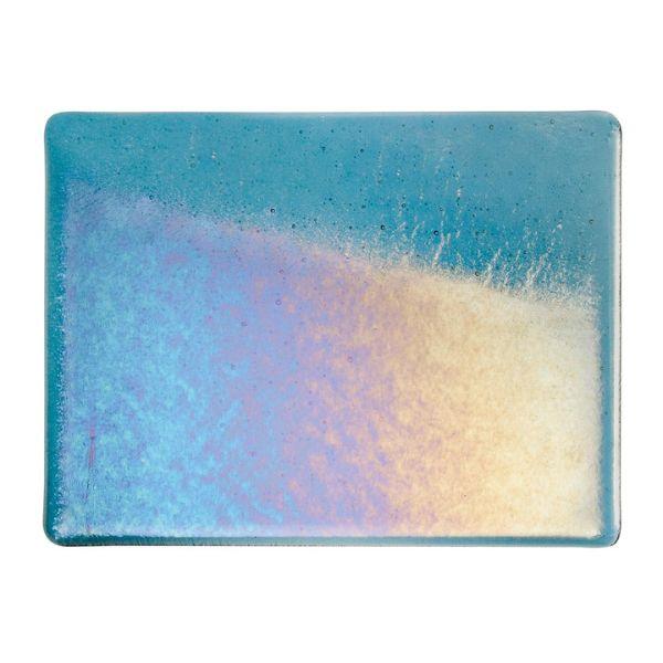 Bullseye Glass Sea Blue Transparent, Rainbow Iridescent, Double-rolled, 3mm COE90