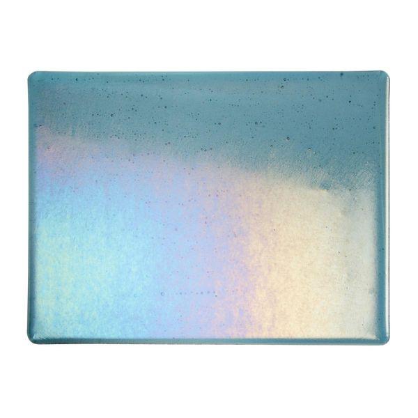 Bullseye Glass Sea Blue Transparent, Rainbow Iridescent, Thin-rolled, 2mm COE90