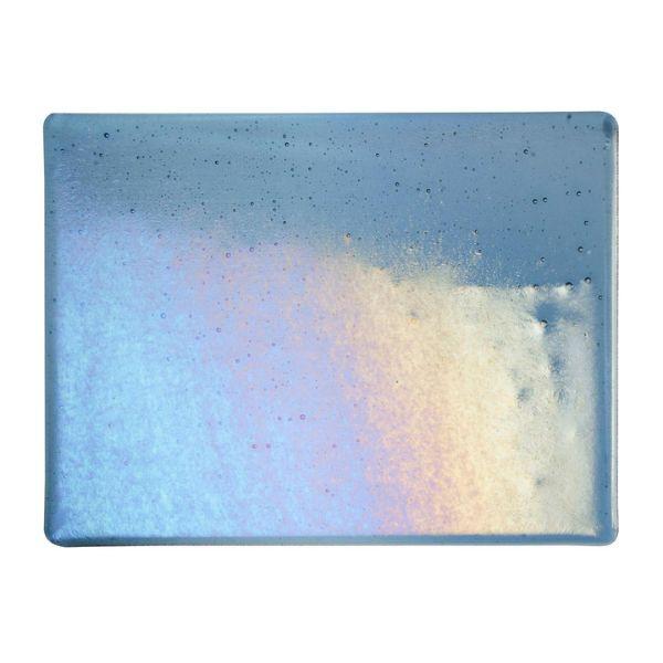 Bullseye Glass Steel Blue Transparent, Rainbow Iridescent, Thin-rolled, 2mm COE90
