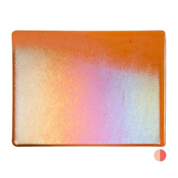 Bullseye Glass Sunset Coral Transparent, Rainbow Iridescent, Thin-rolled, 2mm COE90
