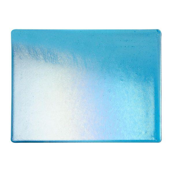Bullseye Glass Turquoise Blue Transparent, Rainbow Iridescent, Thin-rolled, 2mm COE90