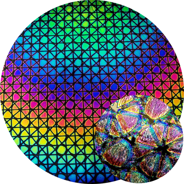 CBS Dichroic Coating Crinklized Rainbow Geodesic Pattern on Thin Black  Glass COE96