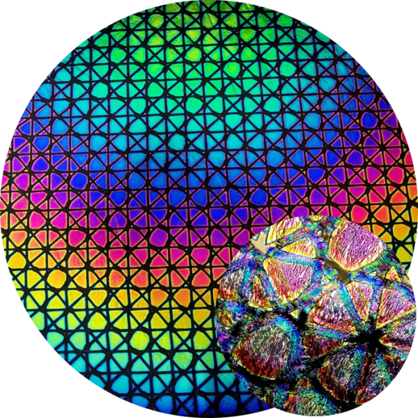 CBS Dichroic Coating Crinklized Rainbow Geodesic Pattern on Thin Clear  Glass COE96