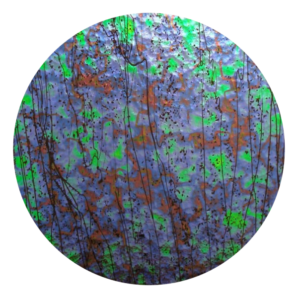 CBS Dichroic Coating Emerald Fusion Pattern on Mardi Gras Glass COE90
