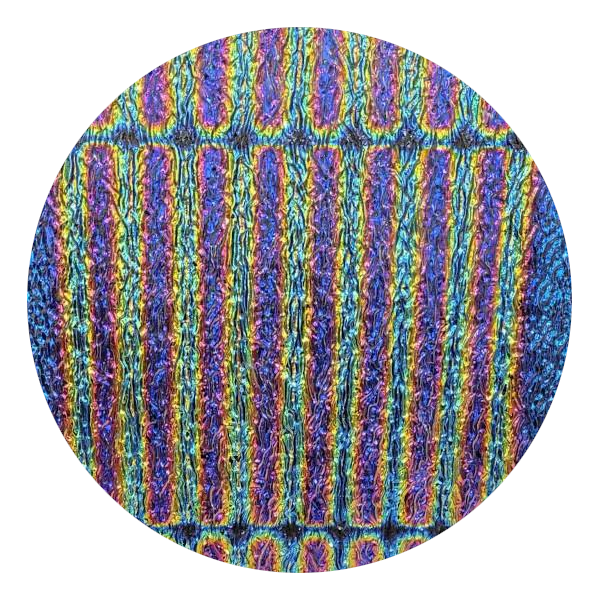 CBS Dichroic Coating Green/ Magenta Blue 1.5 Stripes Pattern on Clear Ripple Glass COE90