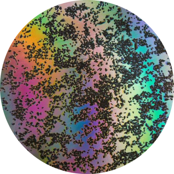 CBS Dichroic Coating Mixture Splatter Pattern on Thin Black Glass COE90