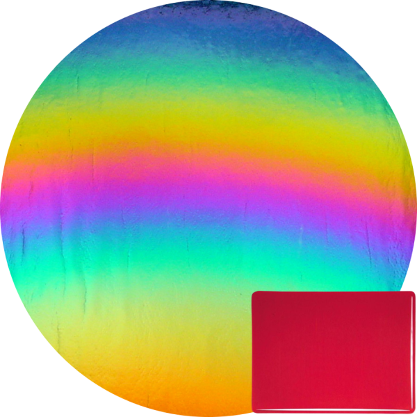 CBS Dichroic Coating Rainbow 2 on Bullseye Red Transparent, Thin-rolled, 2mm COE90