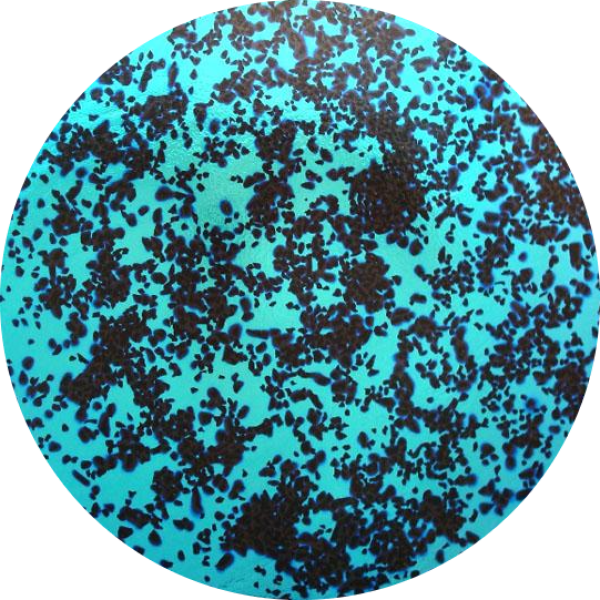 CBS Dichroic Coating Red/ Silver Blue Splatter Pattern on Thin Black Glass COE90